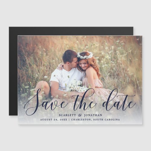 Simple Romance Elegant Photo Save the Date  Navy Magnetic Invitation
