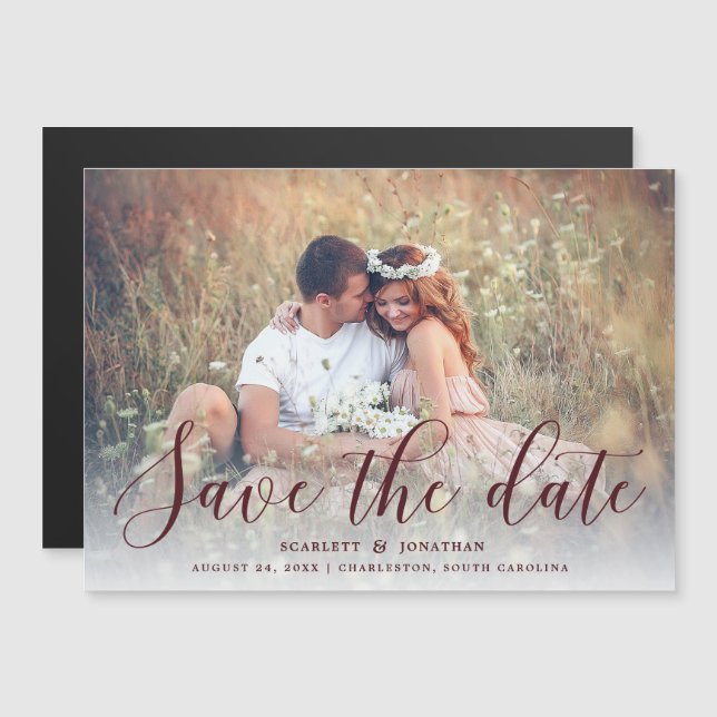 Simple Romance Elegant Photo Save the Date | Wine Magnetic Invitation (Front/Back)