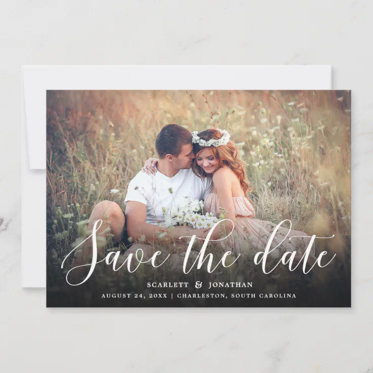 Simple Romance Elegant Typography Photo | White Save The Date | Zazzle