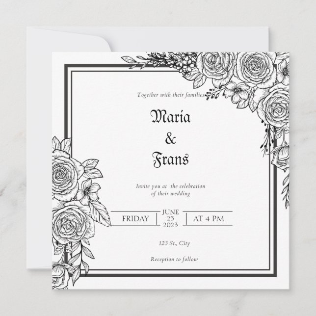 Simple Romance Floral Wedding Invitation. Invitation (Front)