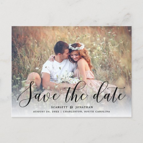 Simple Romance Photo Save the Date  Black Announcement Postcard