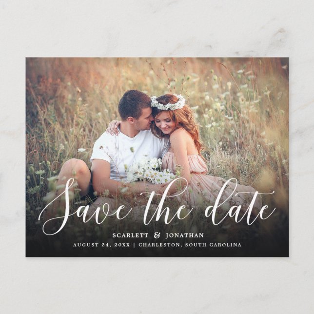 Simple Romance Photo Save the Date Postcard (Front)
