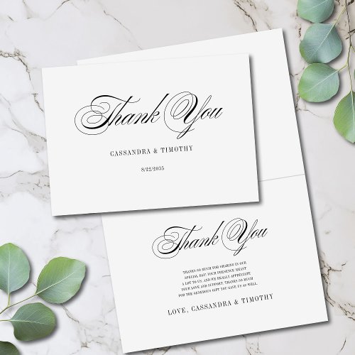 Simple Romantic Black and White Fun Script Wedding Thank You Card