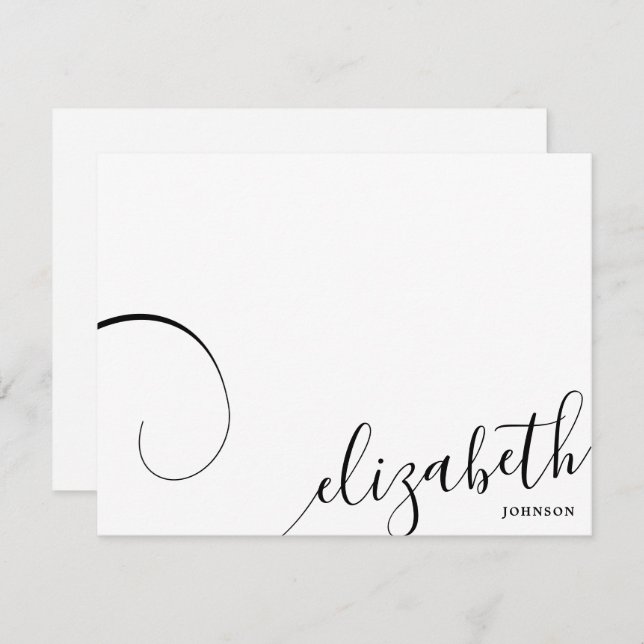 Simple Romantic Calligraphy Black and White  Note Card (Front/Back)