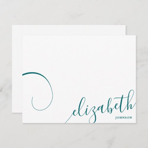 Simple Romantic Calligraphy Teal Green Note Card