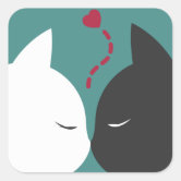 Pink And White Silhouette Of Two Cats In Love Square Sticker