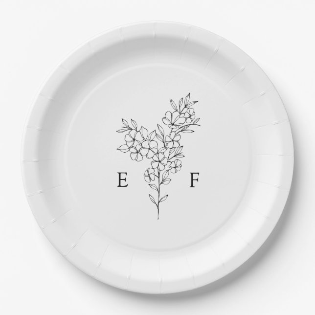 Simple Romantic Cherry Blossom Wreath Wedding Paper Plates (Front)