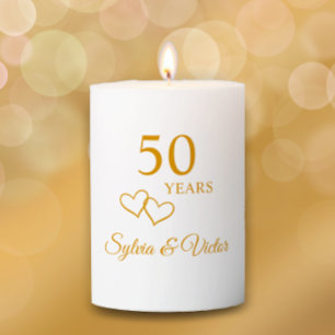 Simple Romantic Custom Golden 50th Anniversary Pillar Candle