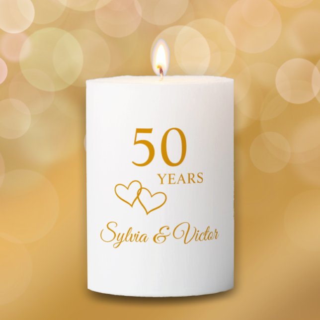 Simple Romantic Custom Golden 50th Anniversary Pillar Candle (Add couple’s name for personalized elegant simple golden 50th anniversary candle.
)