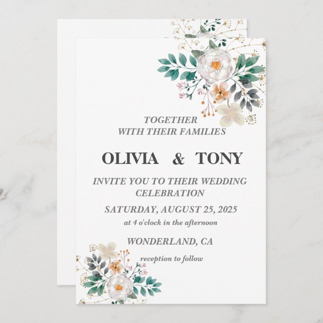  Simple Romantic Floral Wedding Invitation (Front/Back)