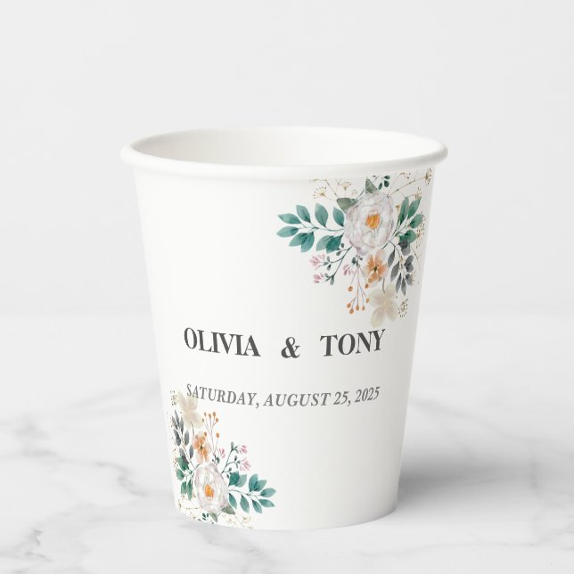  Simple Romantic Floral Wedding Paper Cups (Front)