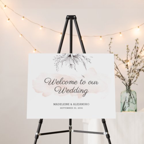 Simple romantic floral wedding welcome sign