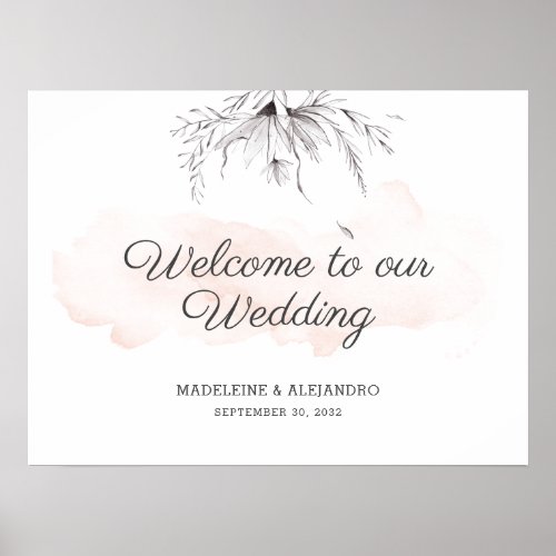 Simple romantic floral wedding welcome sign