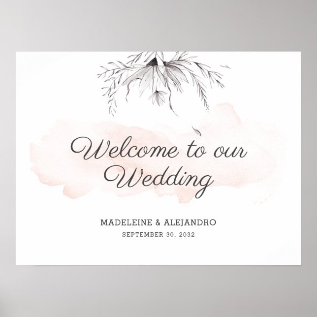 Simple romantic floral wedding welcome sign (Front)