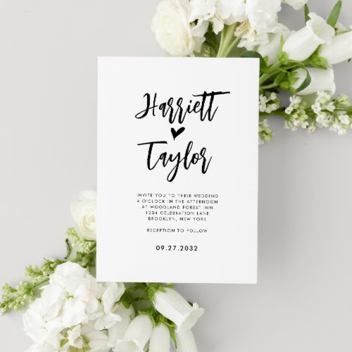 Simple Romantic Lovely Heart Script Wedding Invitation