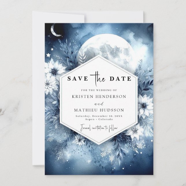 Simple Romantic Moonlit Wedding Save The Date (Front)