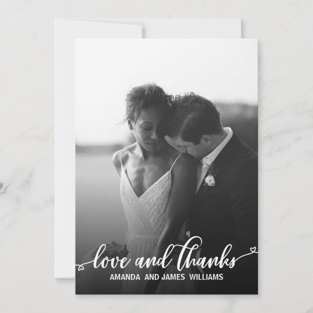 SIMPLE ROMANTIC  Photo  WEDDING THANK YOU HEARTS Card (Front)
