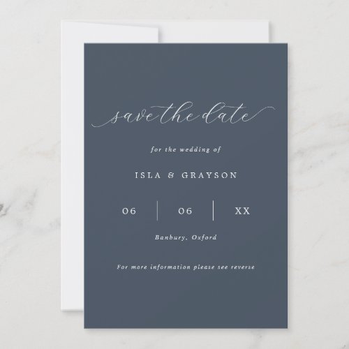 Simple Romantic Script Navy Photo QR Code Wedding  Save The Date