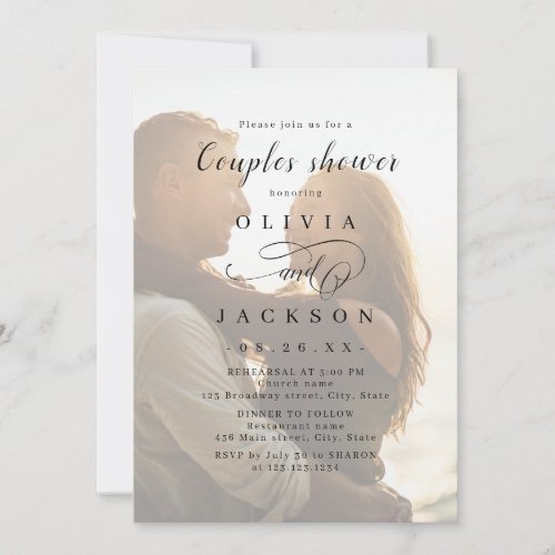 Simple romantic script photo couples shower invitation