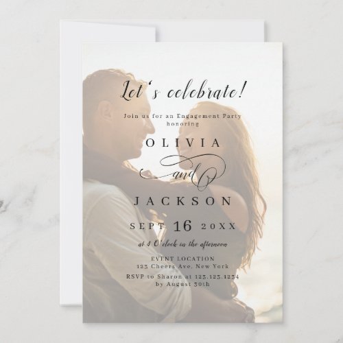 Simple romantic script photo engagement party invitation
