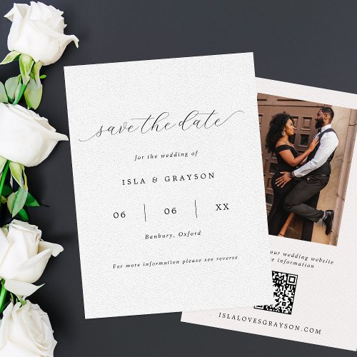 Simple Romantic Script Photo QR Code Wedding  Save The Date