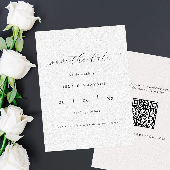 Simple Romantic Script QR Code Wedding  Save The Date (Creator Uploaded)