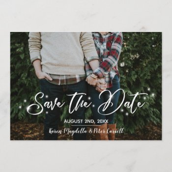 Simple Romantic Script Starry Photo Save The Date by theMRSingLink at Zazzle