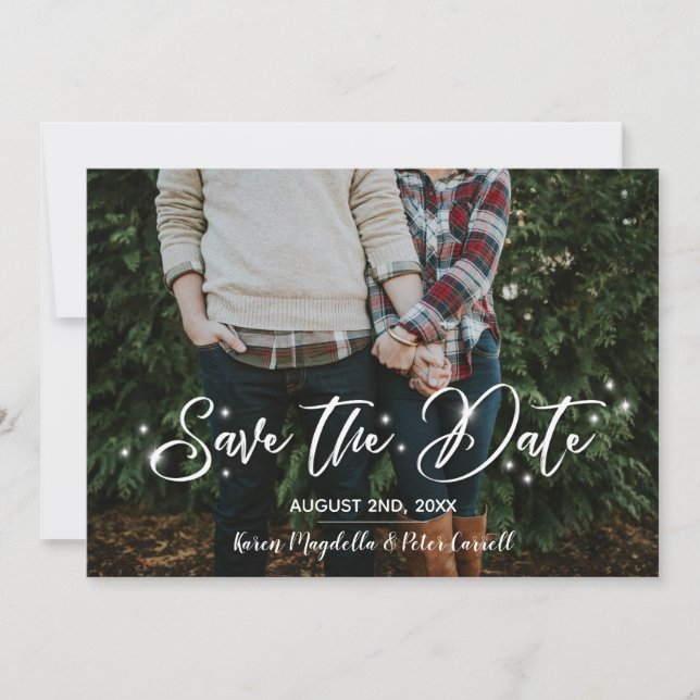 Simple Romantic Script Starry Photo Save The Date (Front)