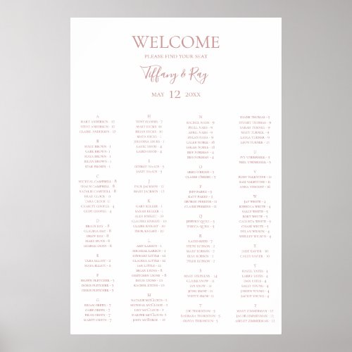 Simple Rose Gold Alphabetical Seating Chart