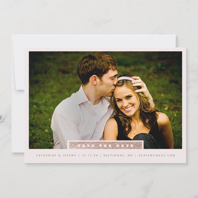 Simple Rose Gold Block Photo Save The Date (Front)