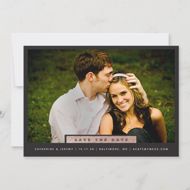 Simple Rose Gold Block Photo Save The Date (Front)