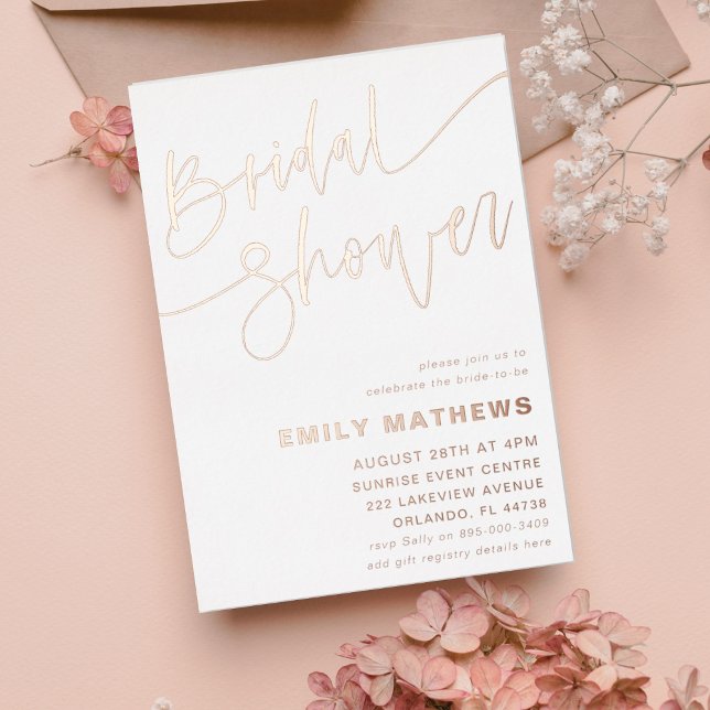 Simple Rose Gold Calligraphy Bridal Showerl Foil Invitation (Creator Uploaded)
