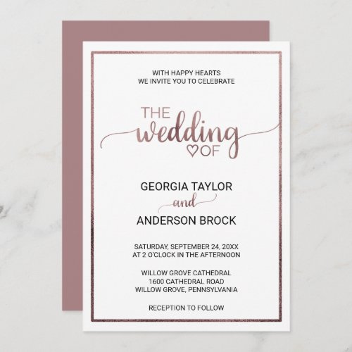 Simple Rose Gold Calligraphy Frame Wedding Invitation
