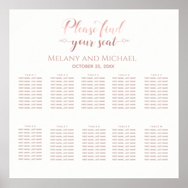 Simple rose gold calligraphy hearts wedding poster (Front)