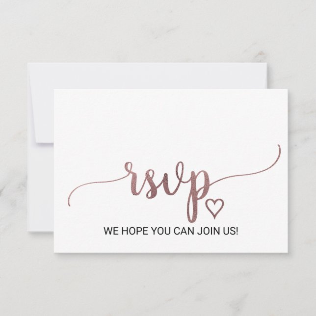 Simple Rose Gold Calligraphy Website RSVP Card (Front)