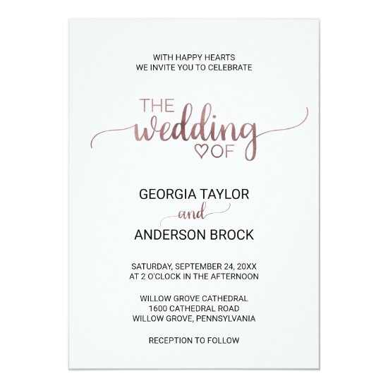 Simple Rose Gold Calligraphy Wedding Invitation