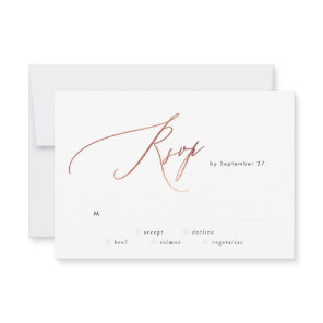 Simple Rose Gold Calligraphy Wedding RSVP Card