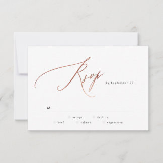 Simple Rose Gold Calligraphy Wedding RSVP Card