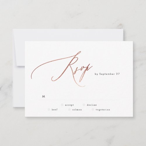 Simple Rose Gold Calligraphy Wedding RSVP Card