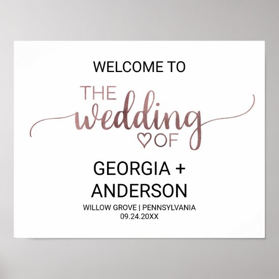 Simple Rose Gold Calligraphy Wedding Welcome Poster