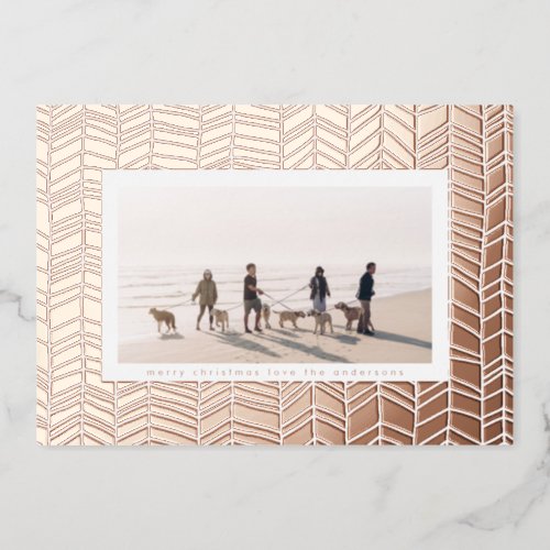 Simple Rose Gold Christmas Candy Cane Photo Foil Holiday Card