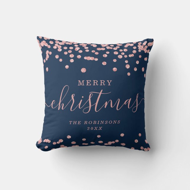 Simple Rose Gold Christmas Holidays Glitter Navy Throw Pillow (Front)