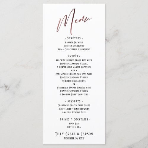Simple Rose Gold Contemporary Typography Menu