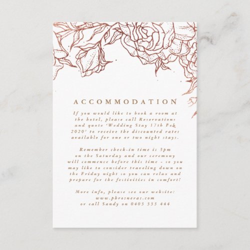 Simple Rose Gold Copper Elegant Floral Wedding Enclosure Card