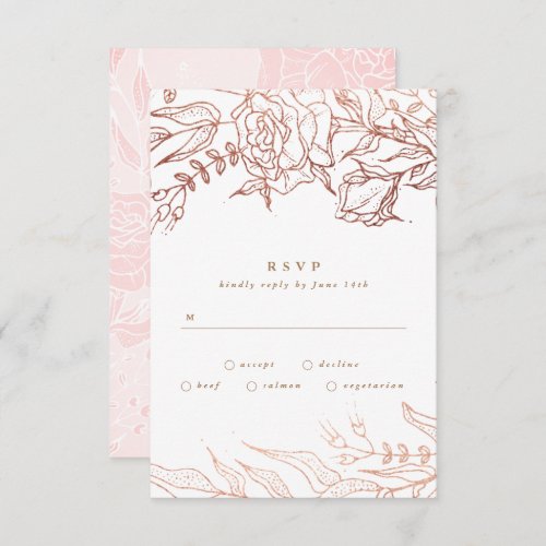 Simple Rose Gold Copper Elegant Floral Wedding RSVP Card