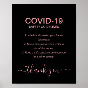 Simple Rose Gold Covid Safety Guidelines Black Poster