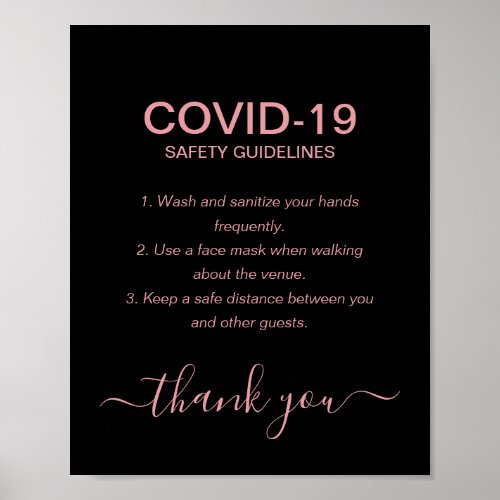 Simple Rose Gold Covid Safety Guidelines Black  Poster