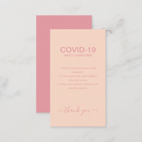 Simple Rose Gold Covid Safety Guidelines Blush  Business Card