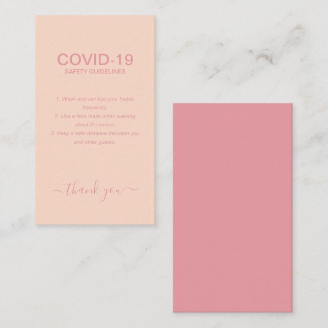 Simple Rose Gold Covid Safety Guidelines Blush  Business Card (Front/Back)