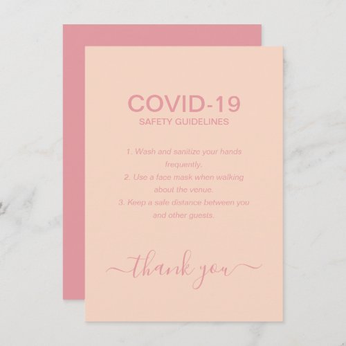 Simple Rose Gold Covid Safety Guidelines Blush  Enclosure Card
